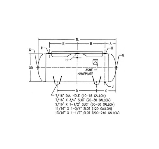 ASME Certified 30 Gallon Horizontal Air Receiver Tank - Image 2