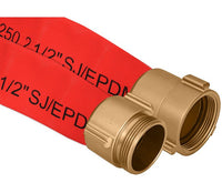 Red Coated Single Jacket Fire Hose - 1-1/2" - Brass Rocker Lug - NPSH