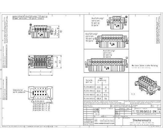 Wieland BAS STS 16 2,5 69 Industrial Connector Insert - Male 16-Pole 690V - Image 1
