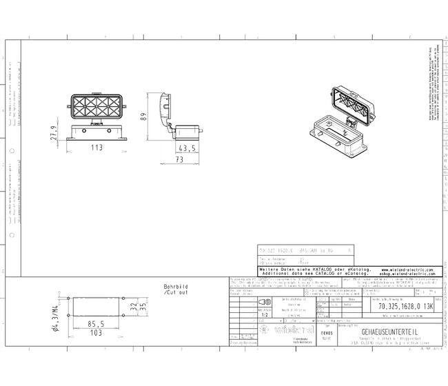 Wieland Bottom Bas GUT GE 16A Industrial Connector Housing - Image 1