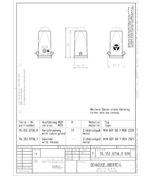 Wieland Industrial Connector Housing M20 with Cable Gland IP54 - Image 1
