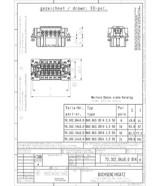 Wieland FEMALE INSERT BAS BUS OD 10 2,5 50 Industrial Connector Insert - Image 1