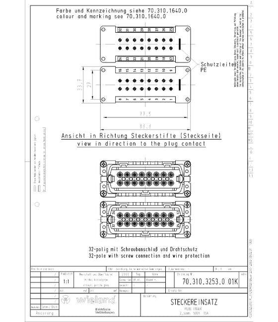 Wieland BAS STS 32 16A 500V Industrial Connector Insert - Image 2