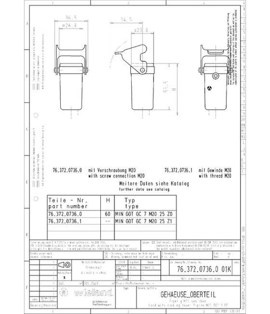 Wieland HOOD MIN GOT GC 7 M20 25 Z0 Multi-Pole Industrial Connector Housing - Image 1