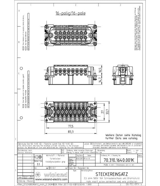 Wieland BAS STS 16 Industrial Connector Insert - Image 2