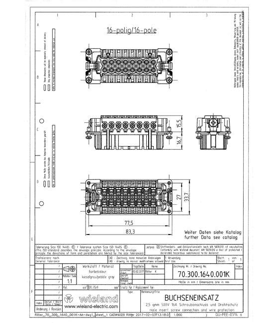 Wieland BAS BUS 16 2.5 50 Industrial Connector Insert - Image 2
