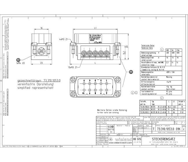 Wieland HD STS 16 Industrial Connector Insert - Image 2