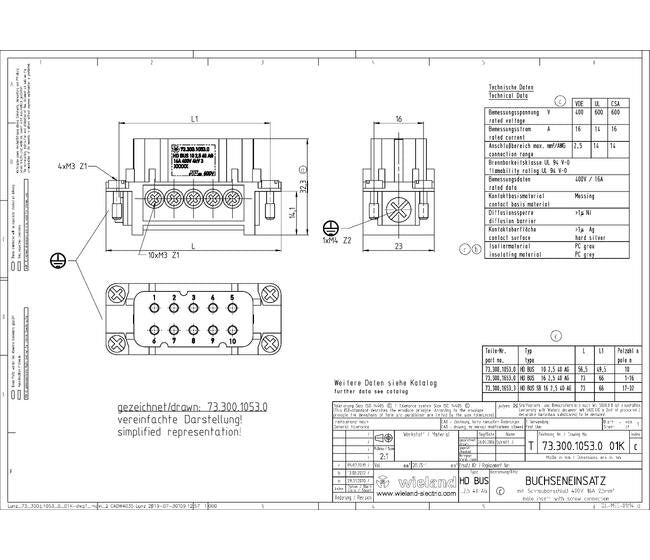 Wieland HD BUS 10 2.5 25 AG Industrial Female Connector Insert - Image 2