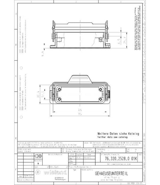 Wieland Bottom HD GUT GK 25 50 A Industrial Connector Housing - Image 1