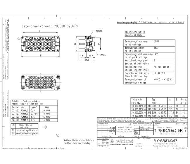 Wieland BAS BUCK 32 50 PC Industrial Connector Insert - Image 2