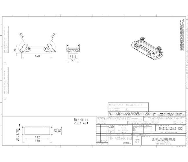 Wieland BOTTOM BAS GUT GA 24 A Industrial Connector Housing - Image 1