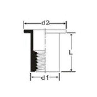 Ornit K-Series 0.625in Flat Head Rivet Nut, 1/4-20 Thread, Zinc Plated - Image 2