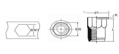 Ornit K-Series 0.435" Open End Semi-Hexagon Rivet Nut - Image 2