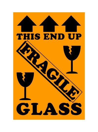4x6 Glass Shipping Label, Fluorescent Orange, Fragile Glass Handle with Care, 500/RL - Image 1