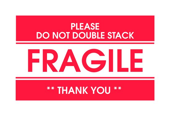 Fragile Shipping Label - 3 x 5 Inches (in) - Red/White - Roll of 500 - Image 1