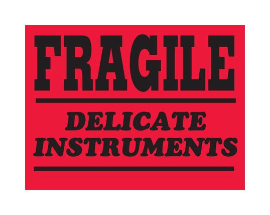 Fluorescent Red Fragile Shipping Label, 3 x 4 in - Image 1