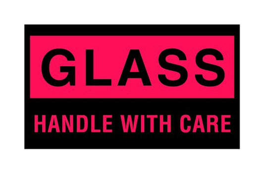 Fragile Glass Shipping Label 3x5 in - Fluorescent Red (500 RL) - Image 1