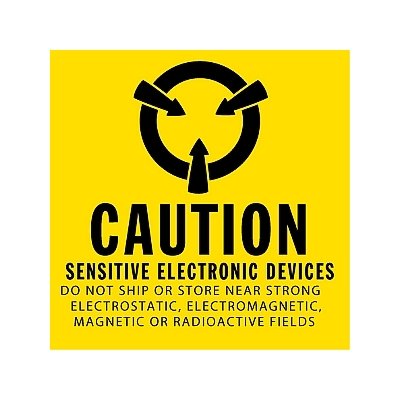 Yellow Anti-Static Caution Label - 2x2 in (1000/Roll) - Image 1