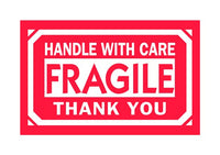 Fragile Shipping Label - 2 x 3 Inch (Red/White, Roll of 500)