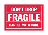 Fragile Shipping Label - 4 x 6 Inch Size, Red & White, 500 Labels/Roll
