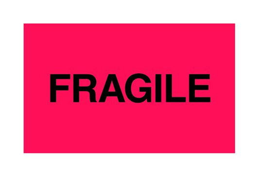 Fluorescent Red Fragile Shipping Label - 3 x 5 in (500 RL) - Image 1