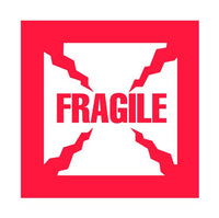 6x6 Fragile Shipping Label, Red/White, 500 Labels