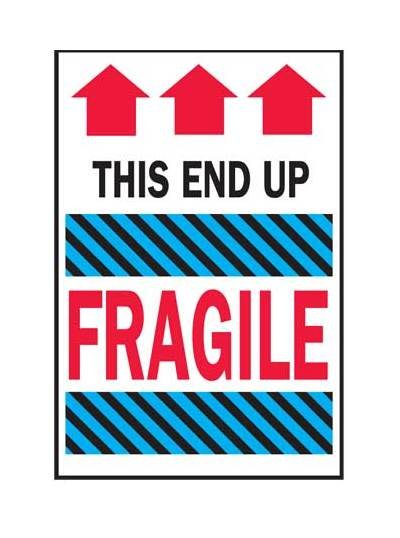 4x6 Fragile Shipping Labels - Blue, Red, White (500/Roll) - Image 1
