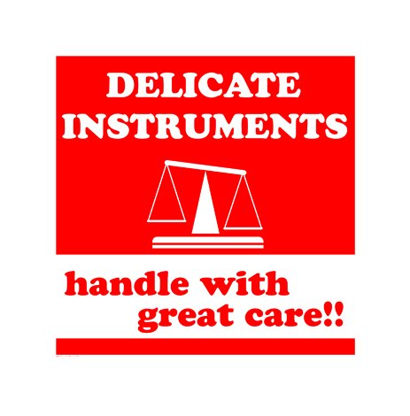 4x4 Delicate Instrument Label, High Visibility Red & White, 500/Roll - Image 1