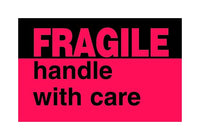 Fluorescent Red Fragile Shipping Label 3x5 in