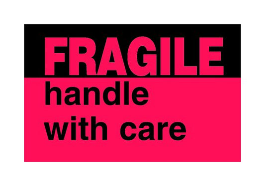 Fluorescent Red Fragile Shipping Label 3x5 in - Image 1