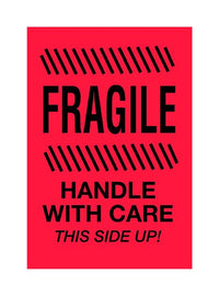 Fluorescent Red Fragile Shipping Label 4x6in