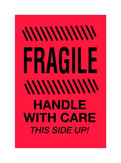 Fluorescent Red Fragile Shipping Label 4x6in - Image 1