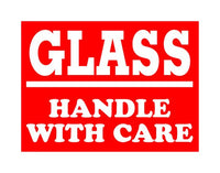 Fragile Glass Shipping Label - 3 x 4 Inch Size