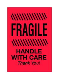 Fluorescent Red Fragile Shipping Label - 4x6 inches (in) - Roll of 500