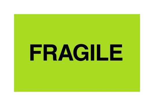 Fluorescent Green 3 x 5 Inch Fragile Shipping Label Roll (500 Labels) - Image 1