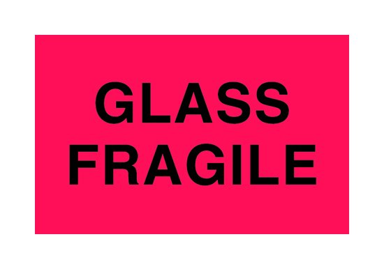 Fragile Glass Shipping Label 3 x 5 in - Pack of 500 - Fluorescent Red - Image 1