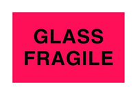Fragile Glass Shipping Label 3 x 5 in - Pack of 500 - Fluorescent Red