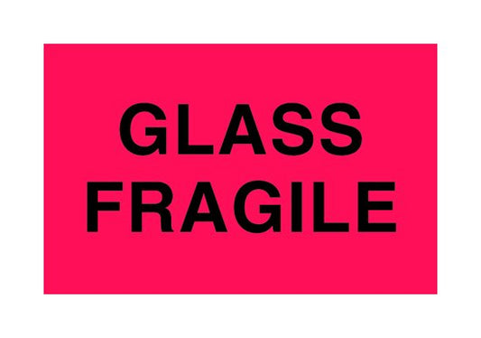 Fragile Glass Shipping Label 3 x 5 in - Pack of 500 - Fluorescent Red - Image 1