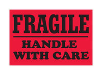 Fluorescent Red Fragile Shipping Label 3 x 4 Inch (in) - Roll of 500