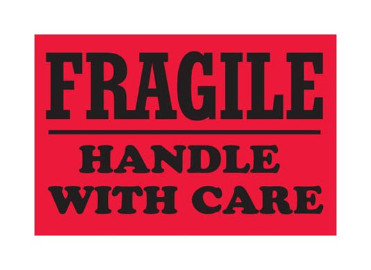 Fluorescent Red Fragile Shipping Label 3 x 4 Inch (in) - Roll of 500 - Image 1