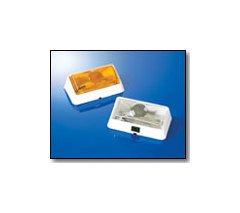 USA-Made LED Porch Light with Amber Lens, White Base - Image 1