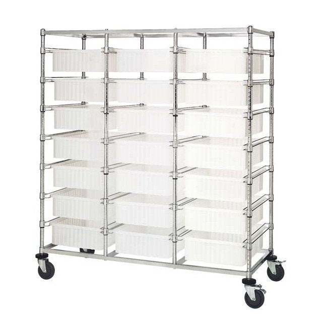 Triple Bay Material Handling Cart with Dividable Grids - Clear Finish - Image 1