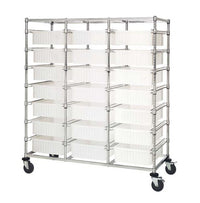 Triple Bay Material Handling Cart with Dividable Grids - Clear Finish