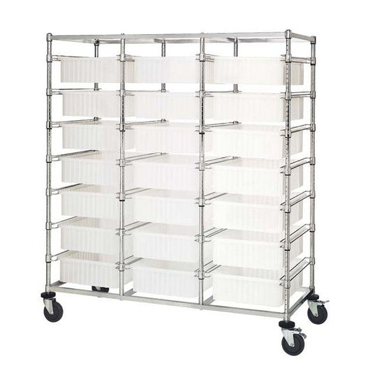 Triple Bay Material Handling Cart with Dividable Grids - Clear Finish - Image 1