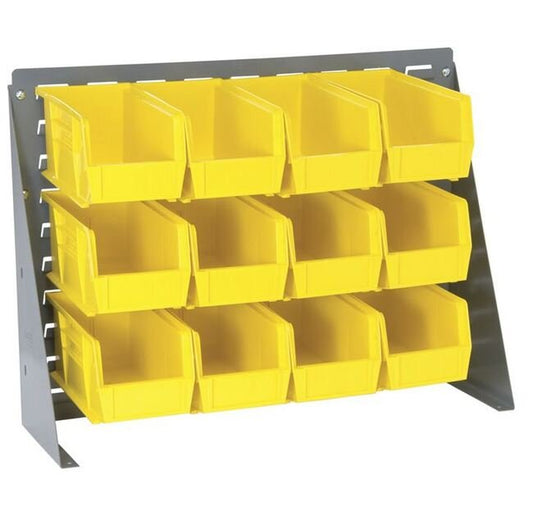Heavy Duty Bench Rack with 12 Yellow Storage Bins - Image 1