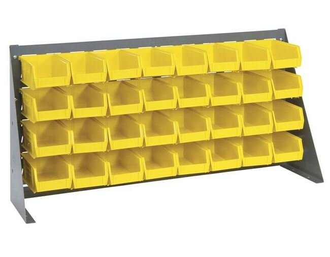 Heavy-Duty Bench Rack with 32 Yellow Storage Bins - 36 Inches Wide - Image 1
