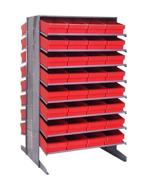 Heavy Duty Double Sided Pick Rack with 32 Red Bins - Image 1