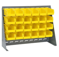 Heavy-Duty Bench Rack with 24 Yellow Bins - 27 Inch Width