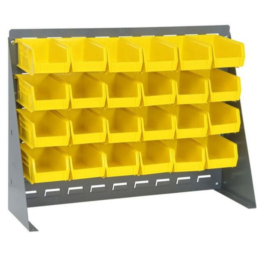 Heavy-Duty Bench Rack with 24 Yellow Bins - 27 Inch Width - Image 1