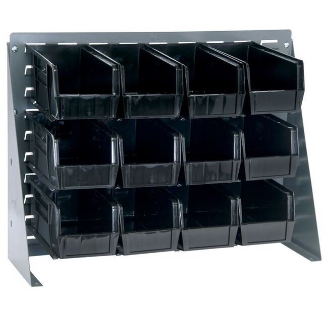 Heavy-Duty Bench Rack with 12 Black Bins - 27 Inches Wide - Image 1